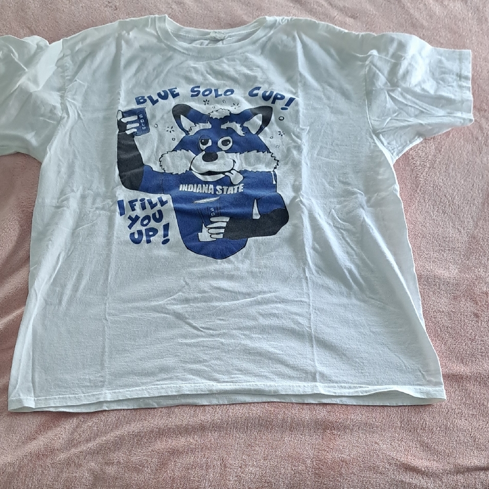 Anvil Unisex White and Blue Graphic Tee Indiana State University